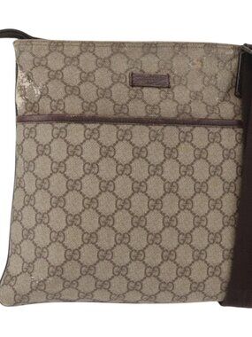 Authentic GUCCI GG Supreme Shoulder Bag PVC Beige Silver 141626
